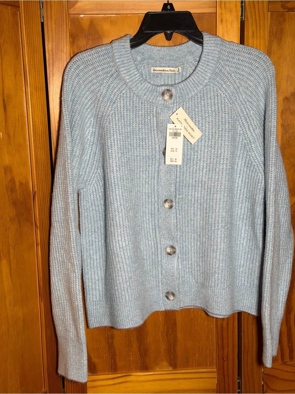 NWT Abercrombie & Fitch X Kathleen Post Pastel Blue Button-Up Cardigan| Sz M